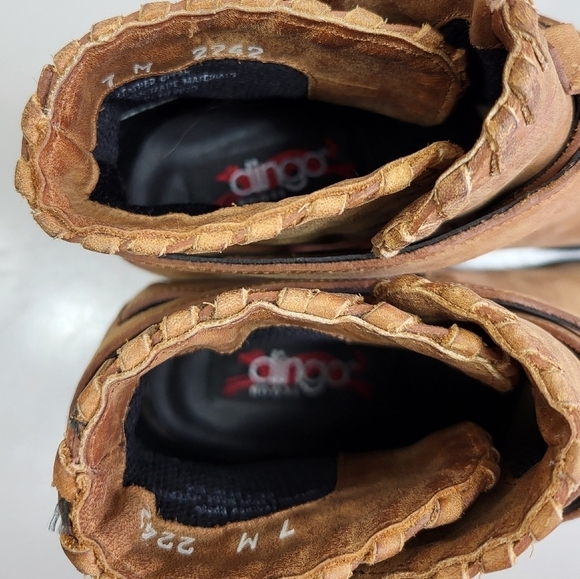 Dingo Western Boho 90's Leather Buckle Ankle Cowgirl Heeled Booties Brown 7M - Picture 12 of 16